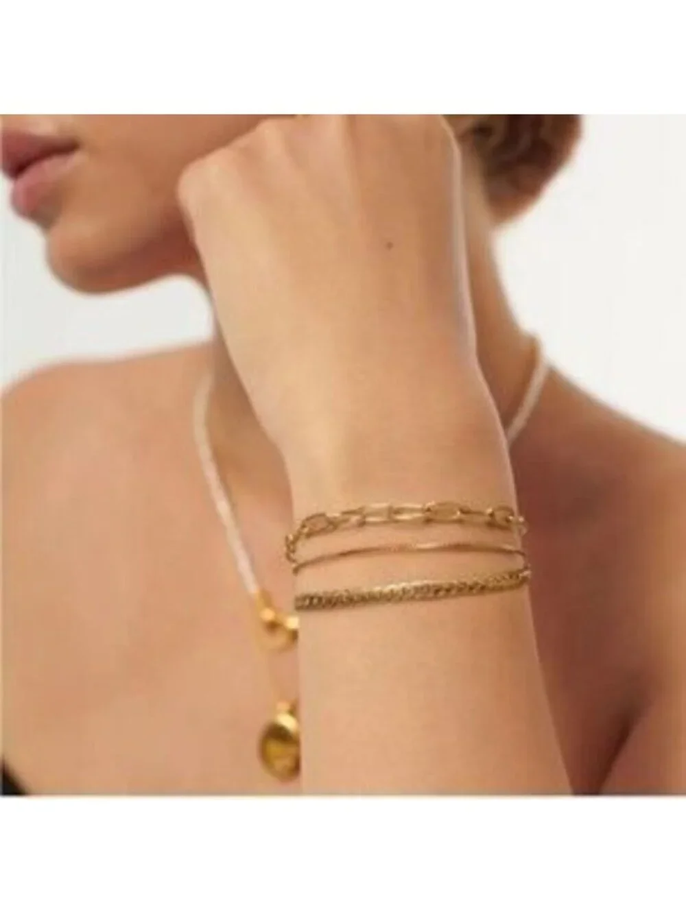 Gold 14k Gold Plated Herringbone Chain Layered Bracelet